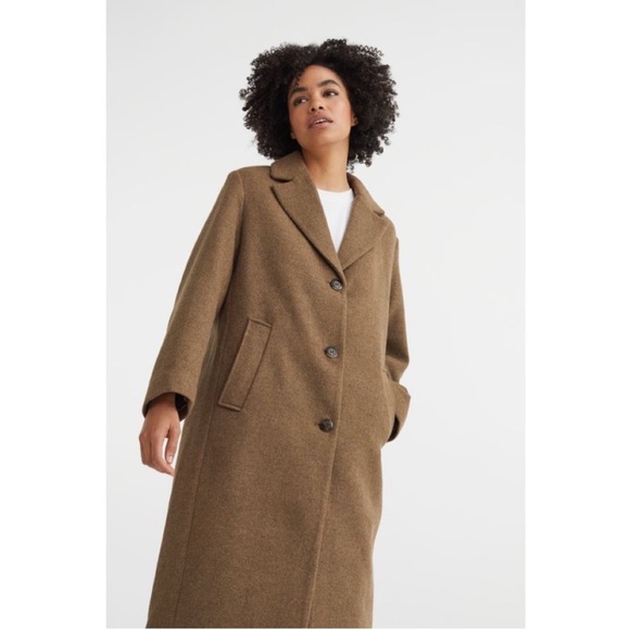 H&M Oversized Single Breasted Coat Wool Blend in Dark Beige Melange - S - Picture 3 of 16